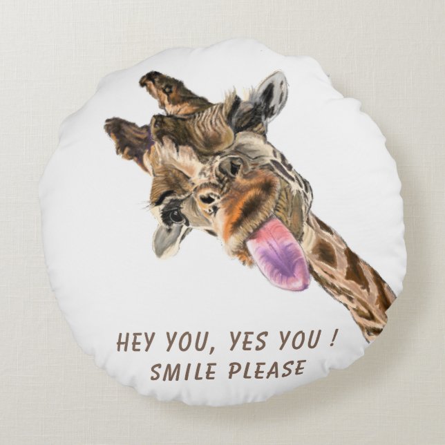 Funny Giraffe Tongue Out Round Pillow - Lächeln Rundes Kissen (Rückseite)