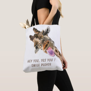 Funny Giraffe Tote Bag - Benutzerdefinierter Text