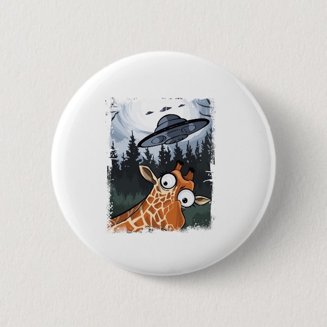 Funny Giraffe UFO Zoo Animal Weird Meme Graphic _ Button (Vorderseite)