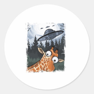 Funny Giraffe UFO Zoo Animal Weird Meme Graphic _ Runder Aufkleber