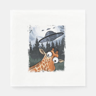 Funny Giraffe UFO Zoo Animal Weird Meme Graphic _ Serviette