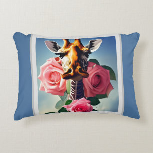 Funny Giraffe und Rose Surreal Dekokissen