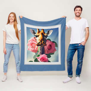 Funny Giraffe und Rose Surreal Fleecedecke