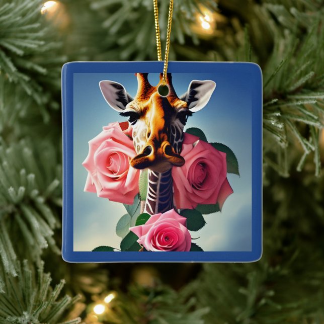 Funny Giraffe und Rose Surreal Personalisiert Keramikornament (Baum)