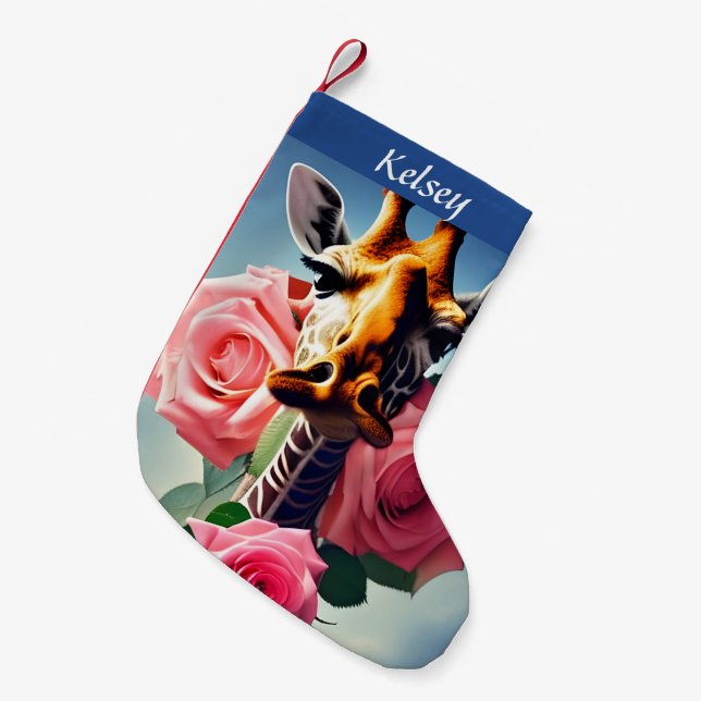 Funny Giraffe und Rose Surreal Personalisiert Kleiner Weihnachtsstrumpf (Vorderansicht (hängend))