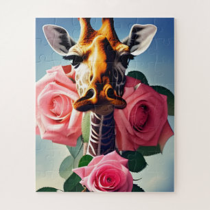 Funny Giraffe und Rose Surreal Puzzle