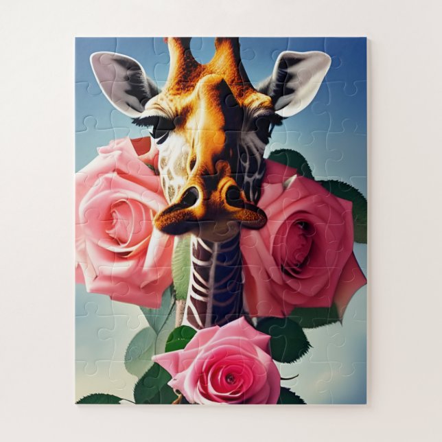 Funny Giraffe und Rose Surreal Puzzle (Vertikal)