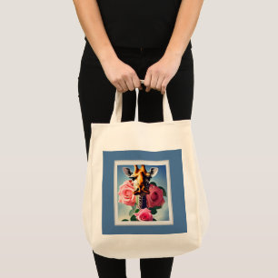 Funny Giraffe und Rose Surreal Shopping Tasche