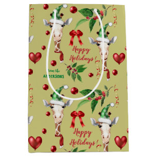 Funny Giraffe Weihnachtsmannmütze Holly Christmas Mittlere Geschenktüte