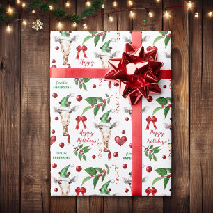 Funny Giraffe Weihnachtsmannmütze Holly Heart Geschenkpapier
