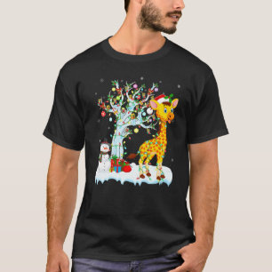 Funny Giraffe Xmas Tree Lighting Weihnachtsmannmüt T-Shirt