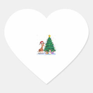 Funny Giraffe Xmas Tree Lights Reindeer Hat Christ Herz-Aufkleber