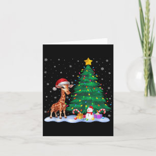 Funny Giraffe Xmas Tree Lights Reindeer Hat Christ Karte