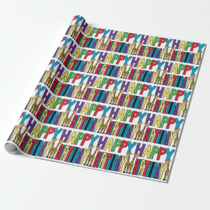 Funny Giraffen und farbenfroher Block Geburtstagst Geschenkpapier