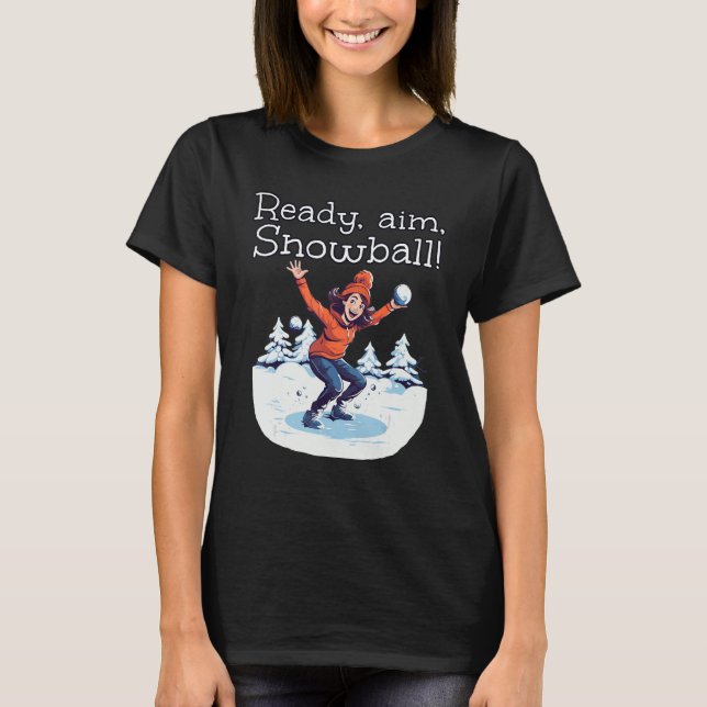 Funny Girl bereit zum Ziel mit Snowballs für Snowb T-Shirt (Vorderseite)