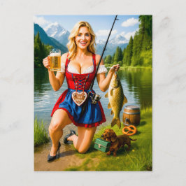 Funny Girl Fishing in traditioneller bayerischer K Postkarte