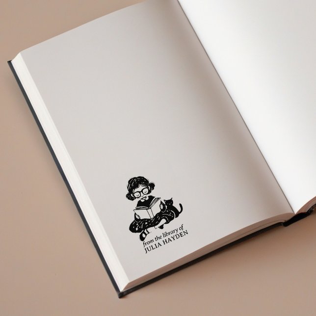 Funny Girl mit Cat Buchzeichen Gummistempel (Von Creator hochgeladen)