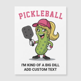 Funny Girl Pickle Playing Pickleball, Custom Text Magnetkarte