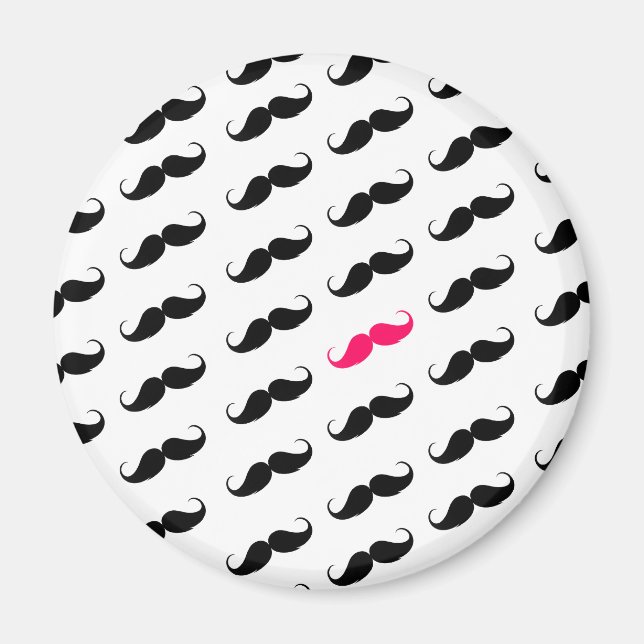 Funny Girl Pink und Black Mustache Muster Magnet (Vorne)