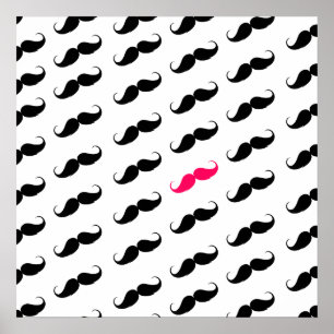 Funny Girl Pink und Black Mustache Muster Poster