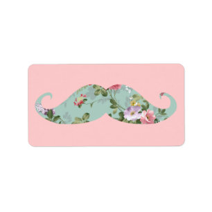 Funny Girl Vintag Red Pink Floral Mustache Adressaufkleber
