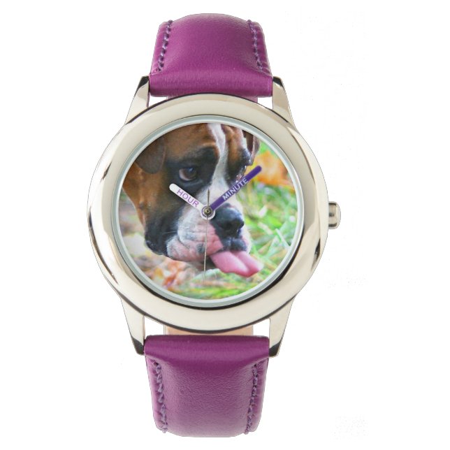 Funny Girls Boxer Dog Foto Tongue Out Beobachten Armbanduhr (Vorderseite)