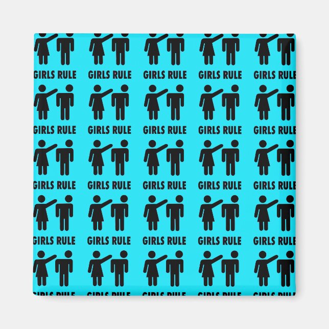 Funny Girls Rule Aquamarin Türkis Blue Girl Power Magnet (Vorne)