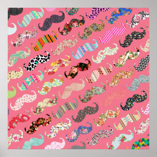 Funny Girly farbenfroh rosa Aztec Muster Mustaches Poster