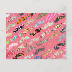 Funny Girly farbenfroh rosa Aztec Muster Mustaches Postkarte