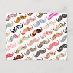 Funny Girly farbenfrohe Muster Mustaches Postkarte