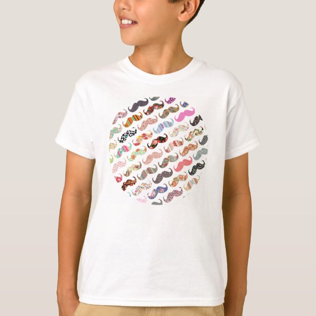 Funny Girly farbenfrohe Muster Mustaches T-Shirt (Vorderseite)