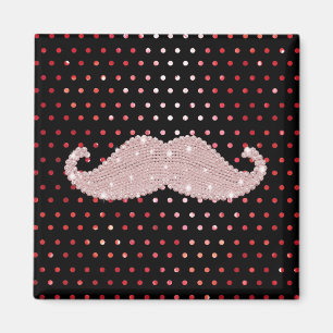 Funny Girly Pink Bling Mustache Polka Dots Muster Magnet