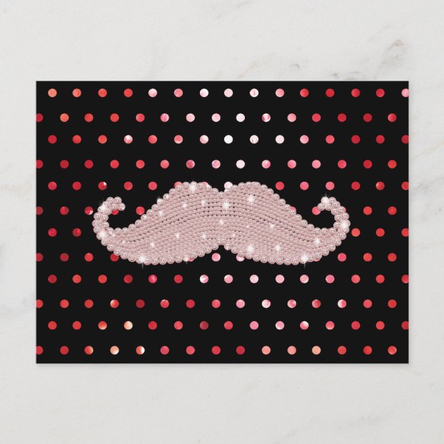 Funny Girly Pink Bling Mustache Polka Dots Muster Postkarte (Vorderseite)