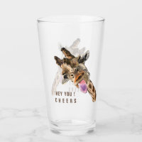 Funny Glass Playful Giraffe Cheers - Custom Text