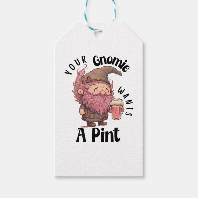 Funny Gnome Drink Beer Pub Your Gnomie Will A Geschenkanhänger (Vorderseite)