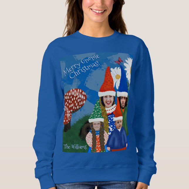 Funny Gnome Family Foto Ugly Christmas Sweater Sweatshirt (Vorderseite)