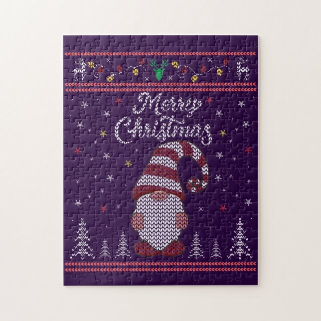 Funny Gnome Frohe Weihnachten Puzzle (Vertikal)