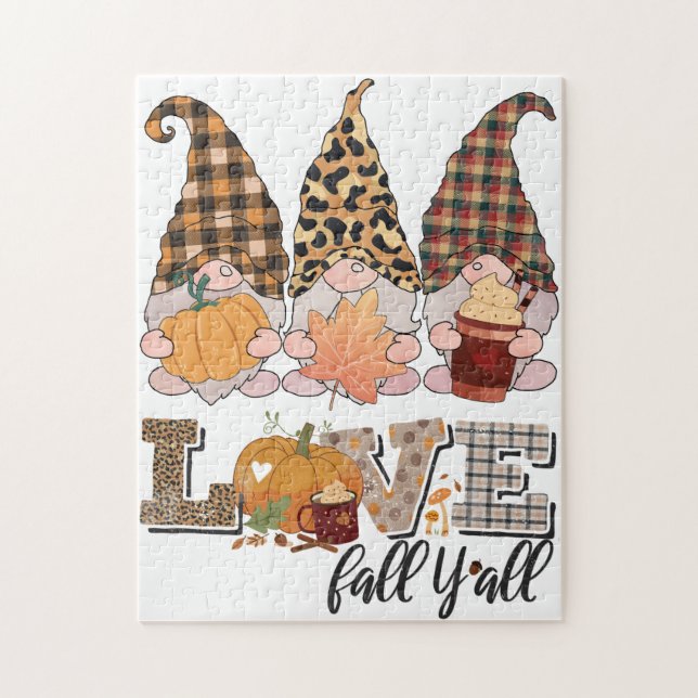 Funny Gnome Lieben fallen, Kürbissaison Puzzle (Vertikal)