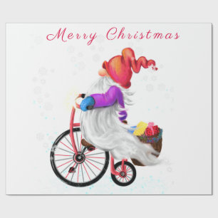 Funny Gnome mit Bike und Geschenken - Frohe Weihna Geschenkpapier