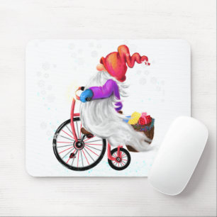 Funny Gnome mit Bike und Geschenken - Frohe Weihna Mousepad