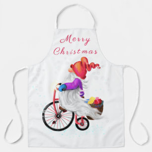 Funny Gnome mit Bike und Geschenken - Frohe Weihna Schürze