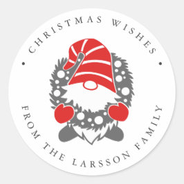Funny Gnome mit Garland Weihnachten Runder Aufkleber