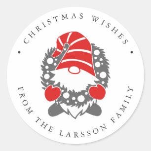 Funny Gnome mit Garland Weihnachten Runder Aufkleber