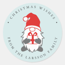 Funny Gnome mit Gegenwart und Weihnachtsmannmütze  Runder Aufkleber