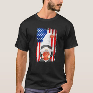 Funny Gnome Patriotic American Flag Proud Bask T-Shirt