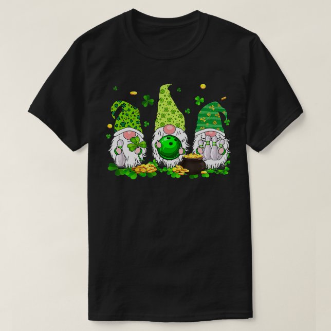 Funny Gnomes Bowling Lover St Patrick's Day  T-Shirt (Design vorne)