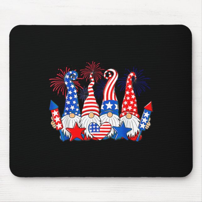 Funny Gnomes Patriotic American Flag Niedlich Gnom Mousepad (Vorne)