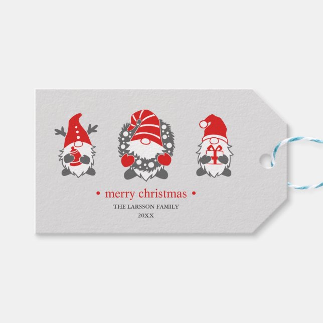 Funny Gnomes | Weihnachtsfeiertage Grau Geschenkanhänger (Vorderseite (Horizontal))