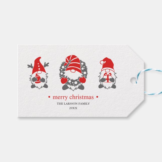 Funny Gnomes | Weihnachtsfeiertagen weiß Geschenkanhänger (Vorderseite (Horizontal))