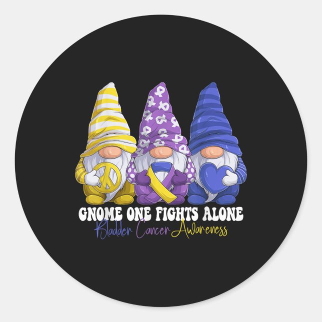 Funny Gnomies Bladder Cancer Awareness Month Purpl Runder Aufkleber (Vorderseite)